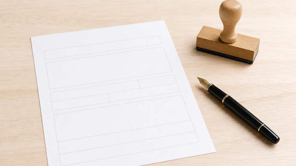 Ausgefüllte Antragsformulare, ein Führungszeugnis und ein Stift auf einem Schreibtisch