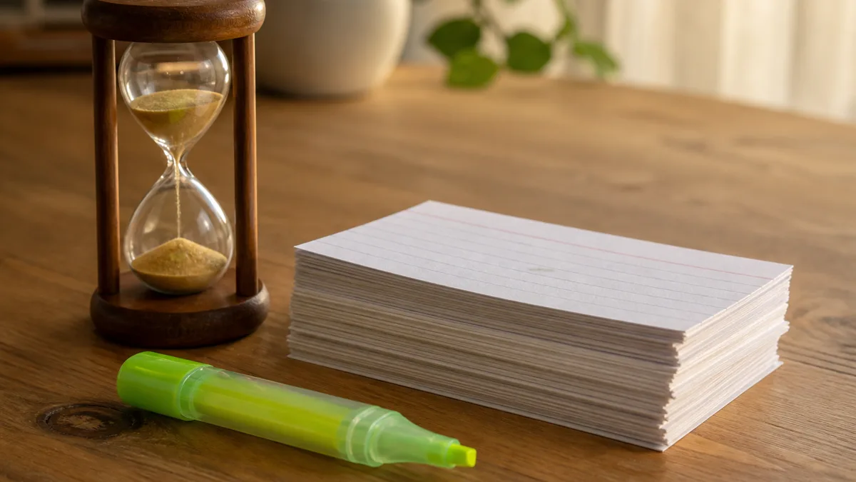 Ausgefüllter Multiple-Choice-Antwortbogen mit Bleistift auf einem Prüfungstisch